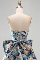 Laden Sie das Bild in den Galerie-Viewer, Sweetheart Rosa Blume A-Linie Jacquard Pearls Kurzes Abendkleid mit Schleife