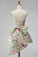 Laden Sie das Bild in den Galerie-Viewer, Sweetheart Rosa Blume A-Linie Jacquard Pearls Kurzes Abendkleid mit Schleife