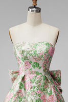 Laden Sie das Bild in den Galerie-Viewer, Sweetheart Rosa Blume A-Linie Jacquard Pearls Kurzes Abendkleid mit Schleife