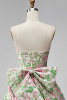Laden Sie das Bild in den Galerie-Viewer, Sweetheart Rosa Blume A-Linie Jacquard Pearls Kurzes Abendkleid mit Schleife