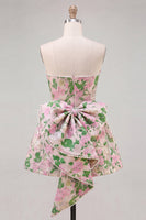 Laden Sie das Bild in den Galerie-Viewer, Sweetheart Pink Flower A-Line Jacquard Pearls Homecoming-Kleid mit Schleife