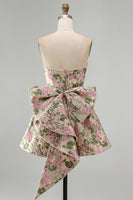 Laden Sie das Bild in den Galerie-Viewer, Sweetheart Rosa Blume A-Linie Jacquard Pearls Kurzes Abendkleid mit Schleife