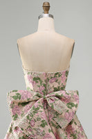 Laden Sie das Bild in den Galerie-Viewer, Sweetheart Rosa Blume A-Linie Jacquard Pearls Kurzes Abendkleid mit Schleife