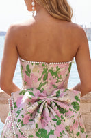 Laden Sie das Bild in den Galerie-Viewer, Sweetheart Pink Flower A-Line Jacquard Pearls Homecoming-Kleid mit Schleife