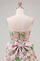 Laden Sie das Bild in den Galerie-Viewer, Sweetheart Pink Flower A-Line Jacquard Pearls Homecoming-Kleid mit Schleife