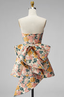Laden Sie das Bild in den Galerie-Viewer, Sweetheart Rosa Blume A-Linie Jacquard Pearls Kurzes Abendkleid mit Schleife