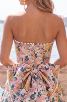 Laden Sie das Bild in den Galerie-Viewer, Sweetheart Pink Flower A-Line Jacquard Pearls Homecoming-Kleid mit Schleife