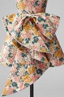 Laden Sie das Bild in den Galerie-Viewer, Sweetheart Rosa Blume A-Linie Jacquard Pearls Kurzes Abendkleid mit Schleife