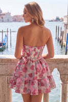 Laden Sie das Bild in den Galerie-Viewer, Grünes Sweetheart A-Line Korsett Jacquard Homecoming-Kleid mit Rüschen