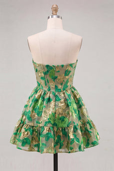Grünes Sweetheart A-Linie Korsett Jacquard Kurzes Abendkleid mit Rüschen