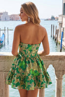 Laden Sie das Bild in den Galerie-Viewer, Grünes Sweetheart A-Line Korsett Jacquard Homecoming-Kleid mit Rüschen