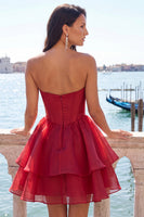 Laden Sie das Bild in den Galerie-Viewer, Pinkes Sweetheart-Korsett A-Linien-gestuftes Homecoming-Kleid mit Perlen