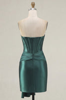 Laden Sie das Bild in den Galerie-Viewer, Dunkelgrünes Sweetheart-Korsett Satin Bodycon Homecoming-Kleid mit Schärpe