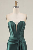 Laden Sie das Bild in den Galerie-Viewer, Dunkelgrünes Sweetheart-Korsett Satin Bodycon Homecoming-Kleid mit Schärpe