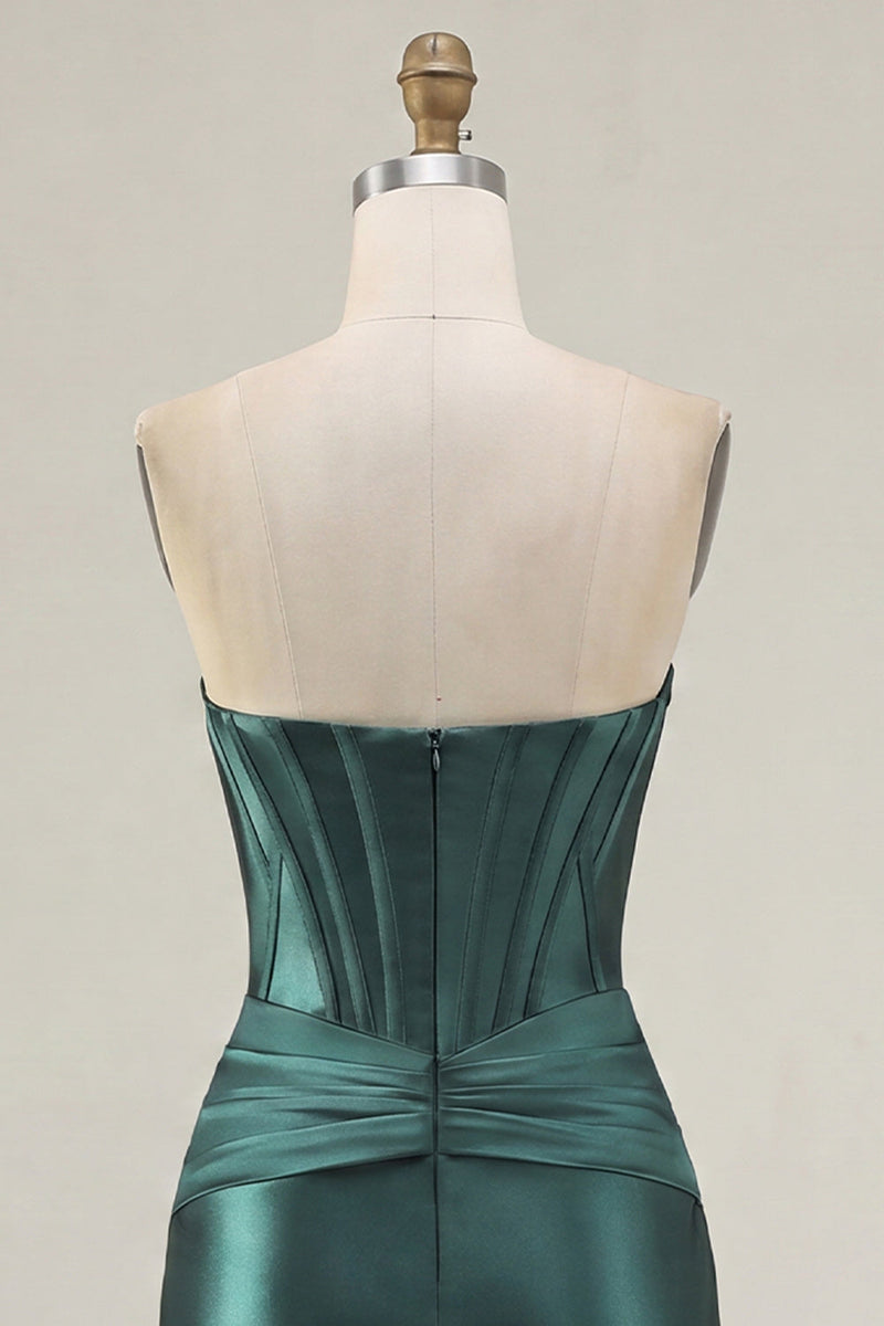 Laden Sie das Bild in den Galerie-Viewer, Dunkelgrünes Sweetheart-Korsett Satin Bodycon Homecoming-Kleid mit Schärpe