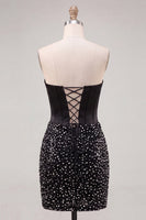 Laden Sie das Bild in den Galerie-Viewer, Sweetheart Black Bodycon Korsett-Perlen-Homecoming-Kleid mit Schnürung hinten
