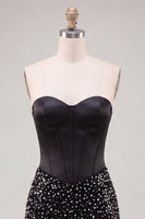 Laden Sie das Bild in den Galerie-Viewer, Sweetheart Black Bodycon Korsett-Perlen-Homecoming-Kleid mit Schnürung hinten