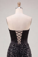 Laden Sie das Bild in den Galerie-Viewer, Sweetheart Black Bodycon Korsett-Perlen-Homecoming-Kleid mit Schnürung hinten
