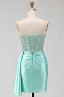 Laden Sie das Bild in den Galerie-Viewer, Sweetheart mintgrünes, gerafftes Korsett, hinten mit Perlen, Homecoming-Kleid und Schärpe