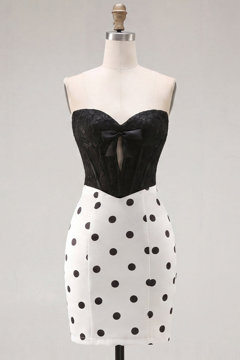 Laden Sie das Bild in den Galerie-Viewer, Schwarz-Weiß Sweetheart Bodycon Korsett, Schlüsselloch-Homecoming-Kleid mit Schleife