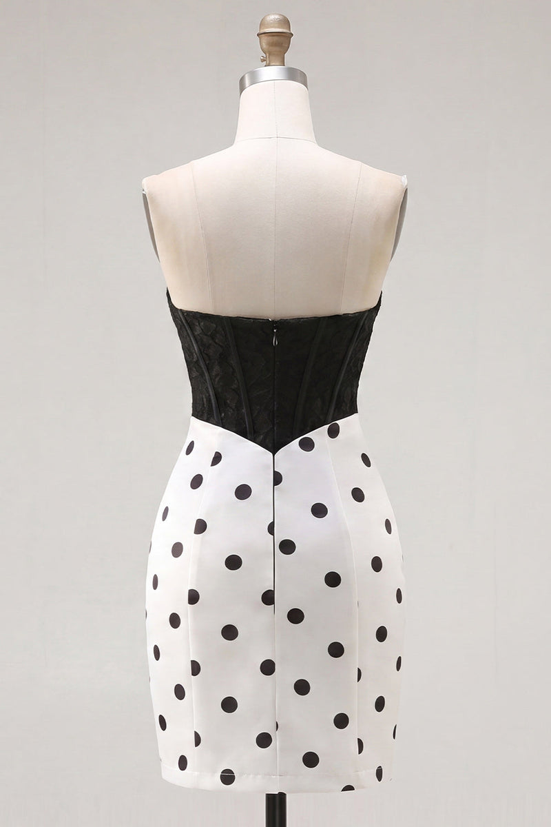 Laden Sie das Bild in den Galerie-Viewer, Schwarz-Weiß Sweetheart Bodycon Korsett, Schlüsselloch-Homecoming-Kleid mit Schleife