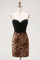 Laden Sie das Bild in den Galerie-Viewer, Schwarz-Leoparden-Bodycon Sweetheart Kurzes Homecoming-Kleid