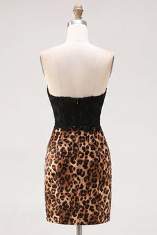 Schwarz-Leoparden Bodycon Sweetheart Kurzes Abendkleid