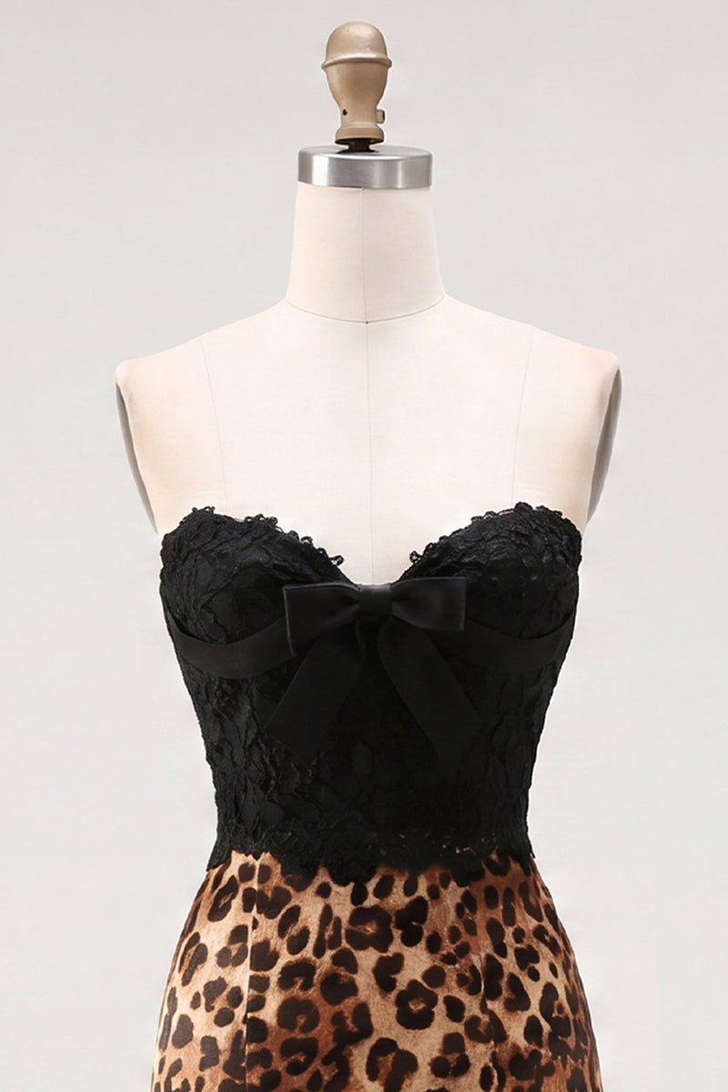Laden Sie das Bild in den Galerie-Viewer, Schwarz-Leoparden-Bodycon Sweetheart Kurzes Homecoming-Kleid