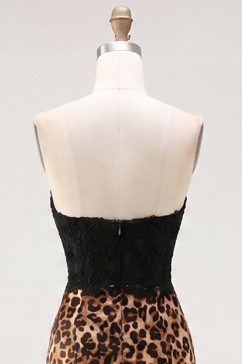 Laden Sie das Bild in den Galerie-Viewer, Schwarz-Leoparden-Bodycon Sweetheart Kurzes Homecoming-Kleid
