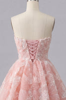 Laden Sie das Bild in den Galerie-Viewer, Staubiges blaues A-Line Sweetheart Pearl Floral Kurzes Homecoming-Kleid mit Schnürung auf dem Rücken