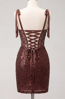 Laden Sie das Bild in den Galerie-Viewer, Glitzerndes transparentes Korsett, Bodycon, Pailletten mit Schnürung hinten, gebogene Träger, Homecoming-Kleid mit Schlitz