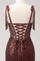 Laden Sie das Bild in den Galerie-Viewer, Glitzerndes transparentes Korsett, Bodycon, Pailletten mit Schnürung hinten, gebogene Träger, Homecoming-Kleid mit Schlitz