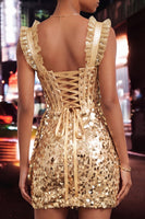 Laden Sie das Bild in den Galerie-Viewer, Champagner Bodycon transparentes Korsett, Rüschenrüschen, Pailletten-Homecoming-Kleid