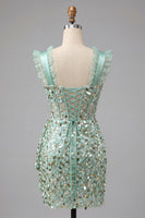 Laden Sie das Bild in den Galerie-Viewer, Champagner Bodycon transparentes Korsett, Rüschenrüschen, Pailletten-Homecoming-Kleid