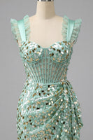 Laden Sie das Bild in den Galerie-Viewer, Champagner Bodycon transparentes Korsett, Rüschenrüschen, Pailletten-Homecoming-Kleid