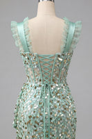 Laden Sie das Bild in den Galerie-Viewer, Champagner Bodycon transparentes Korsett, Rüschenrüschen, Pailletten-Homecoming-Kleid