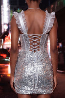 Laden Sie das Bild in den Galerie-Viewer, Champagner Bodycon transparentes Korsett, Rüschenrüschen, Pailletten-Homecoming-Kleid