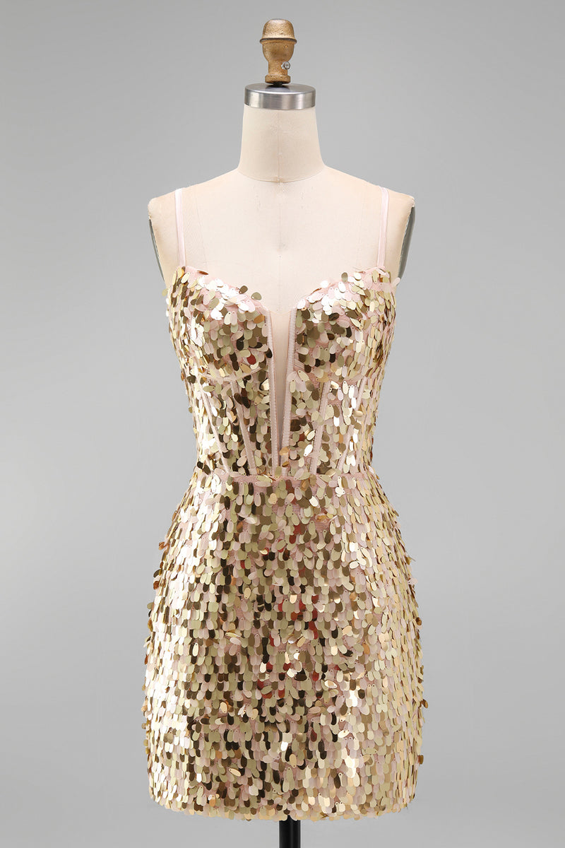 Laden Sie das Bild in den Galerie-Viewer, Glitzerndes Mintgrünes Bodycon Korsett Schnürung hinten Pailletten Kurzes Abendkleid