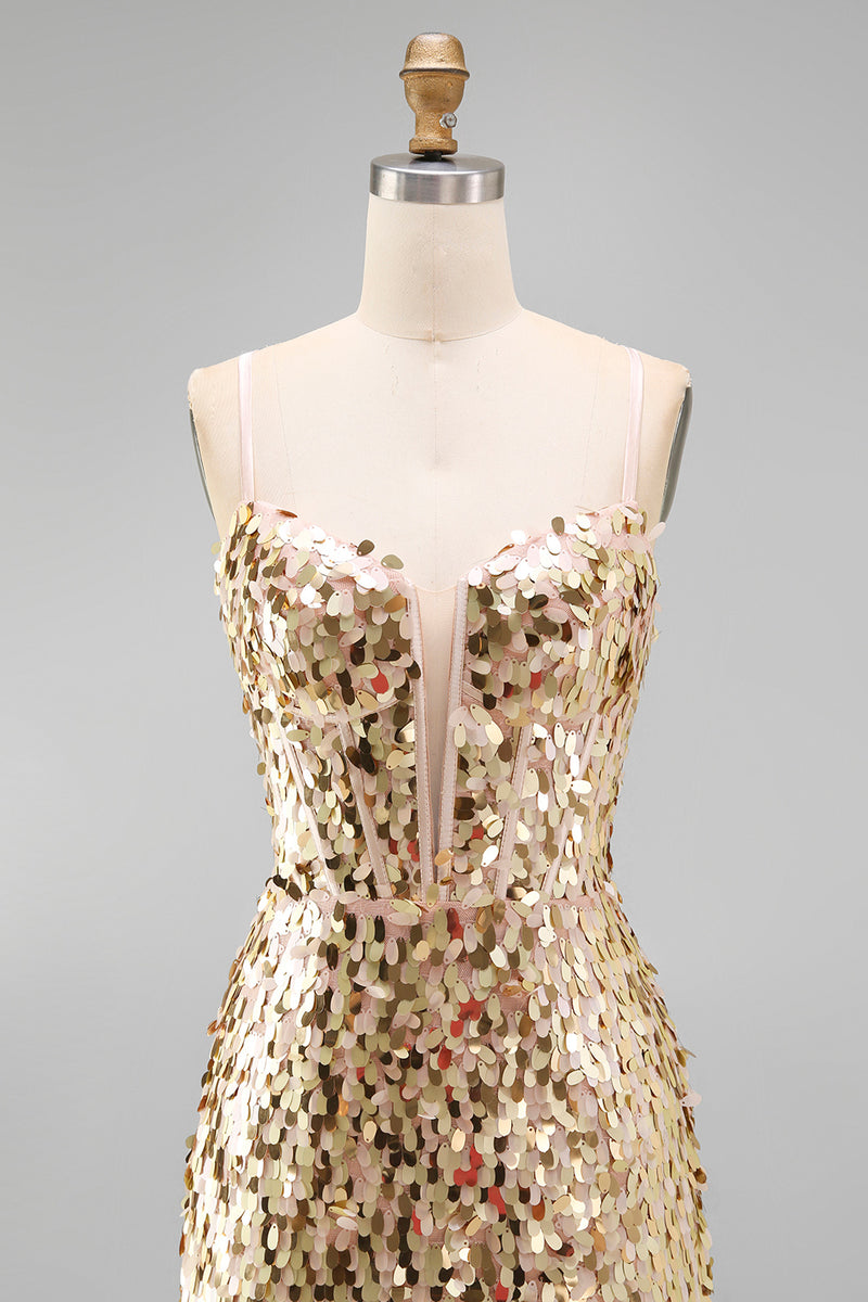 Laden Sie das Bild in den Galerie-Viewer, Glitzerndes Mintgrünes Bodycon Korsett Schnürung hinten Pailletten Kurzes Abendkleid