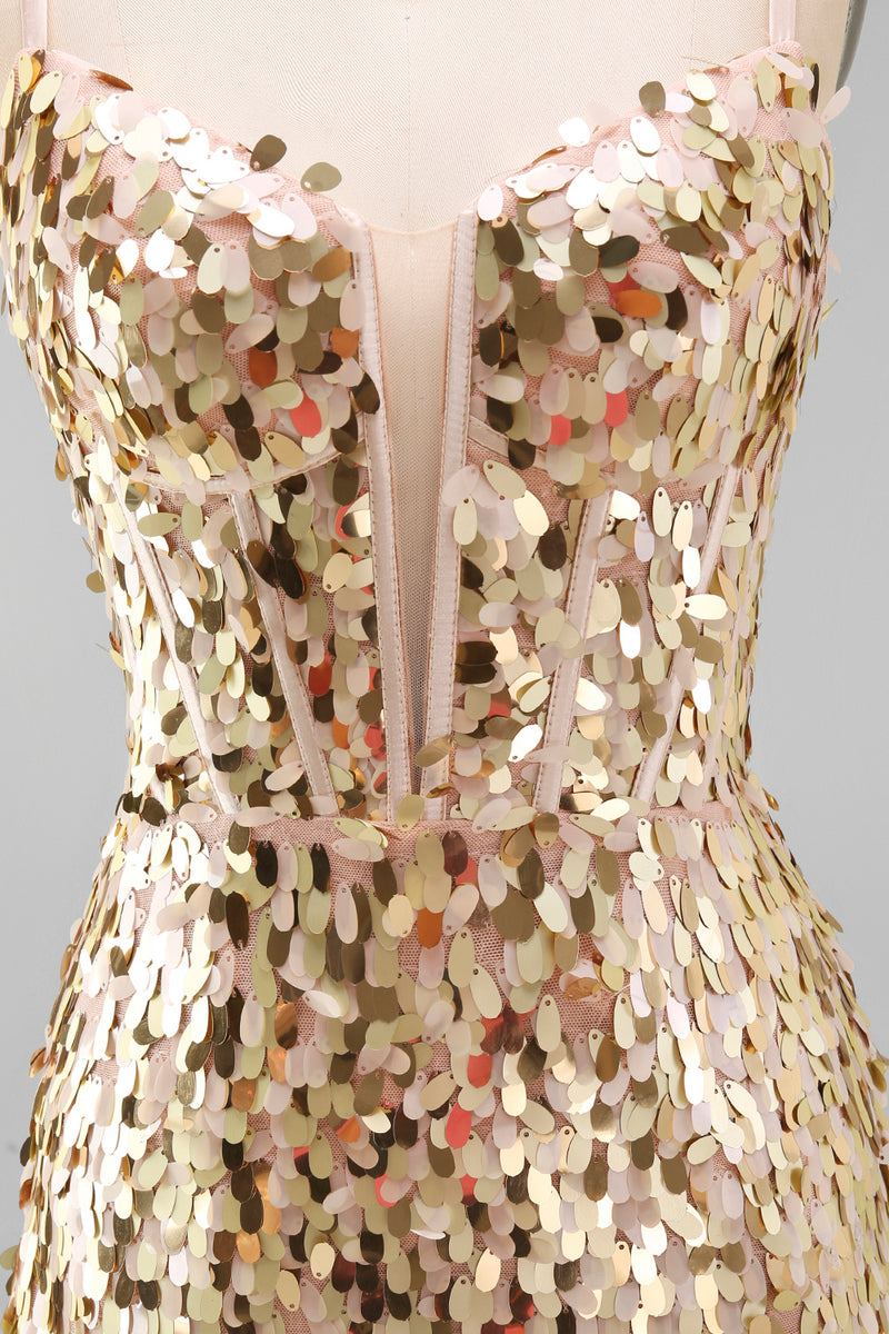 Laden Sie das Bild in den Galerie-Viewer, Glitzerndes Mintgrünes Bodycon Korsett Schnürung hinten Pailletten Kurzes Abendkleid