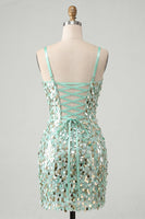 Laden Sie das Bild in den Galerie-Viewer, Glitzerndes mintgrünes Bodycon-Korsett, Schnürung hinten, Pailletten, kurzes Homecoming-Kleid