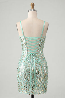 Glitzerndes Mintgrünes Bodycon Korsett Schnürung hinten Pailletten Kurzes Abendkleid