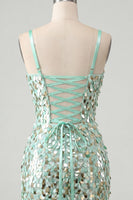 Laden Sie das Bild in den Galerie-Viewer, Glitzerndes mintgrünes Bodycon-Korsett, Schnürung hinten, Pailletten, kurzes Homecoming-Kleid