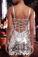 Laden Sie das Bild in den Galerie-Viewer, Glitzerndes mintgrünes Bodycon-Korsett, Schnürung hinten, Pailletten, kurzes Homecoming-Kleid