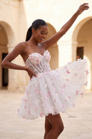 Laden Sie das Bild in den Galerie-Viewer, A-Line lila Sweetheart Sheer Korsett-Applikationskleid Homecoming-Kleid mit Spitze hinten