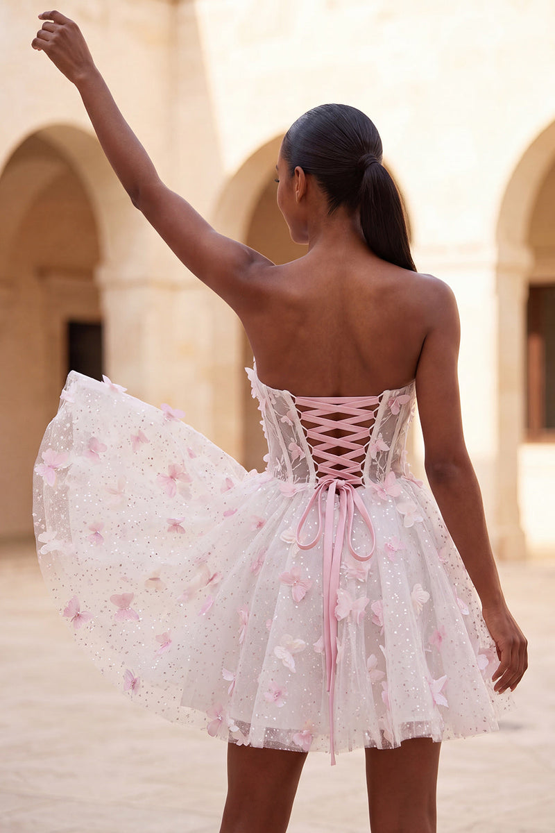 Laden Sie das Bild in den Galerie-Viewer, A-Line lila Sweetheart Sheer Korsett-Applikationskleid Homecoming-Kleid mit Spitze hinten
