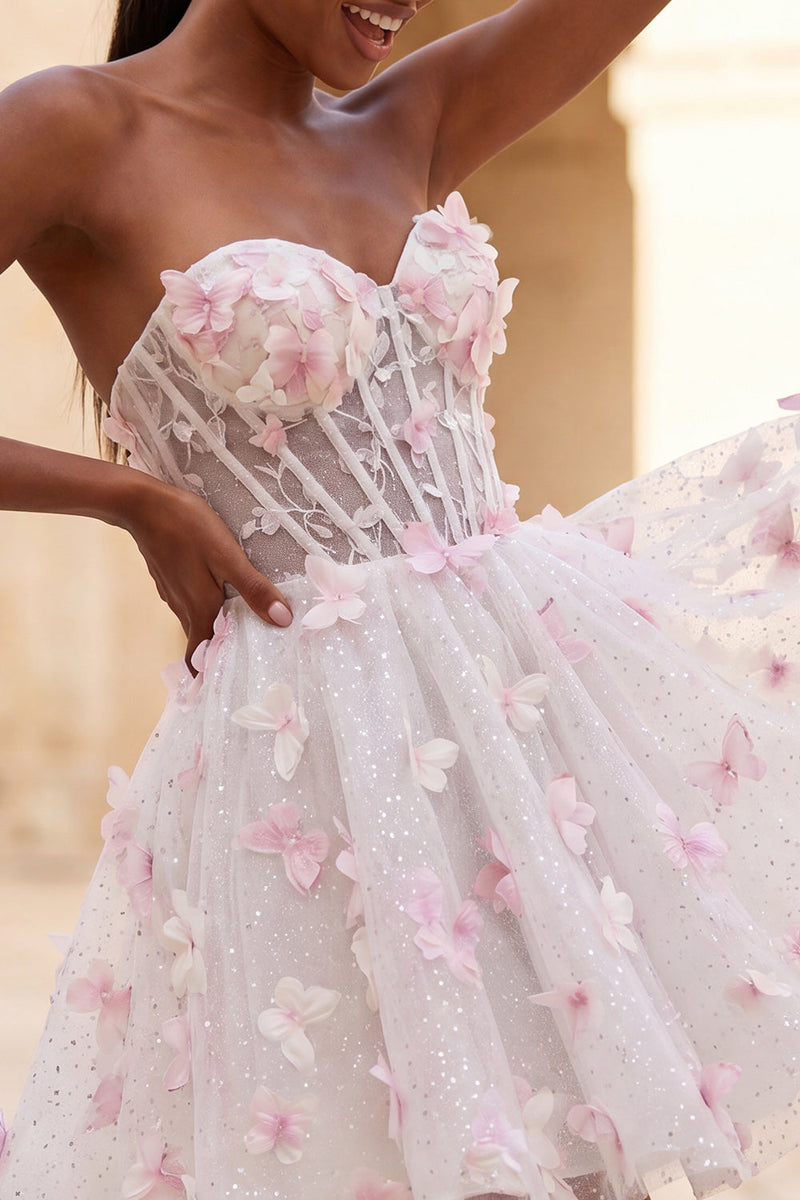 Laden Sie das Bild in den Galerie-Viewer, A-Line lila Sweetheart Sheer Korsett-Applikationskleid Homecoming-Kleid mit Spitze hinten