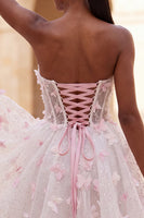 Laden Sie das Bild in den Galerie-Viewer, A-Line lila Sweetheart Sheer Korsett-Applikationskleid Homecoming-Kleid mit Spitze hinten