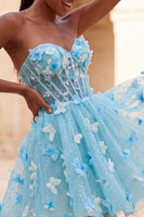 Laden Sie das Bild in den Galerie-Viewer, A-Line lila Sweetheart Sheer Korsett-Applikationskleid Homecoming-Kleid mit Spitze hinten
