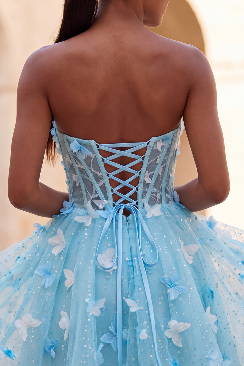 Laden Sie das Bild in den Galerie-Viewer, A-Line lila Sweetheart Sheer Korsett-Applikationskleid Homecoming-Kleid mit Spitze hinten